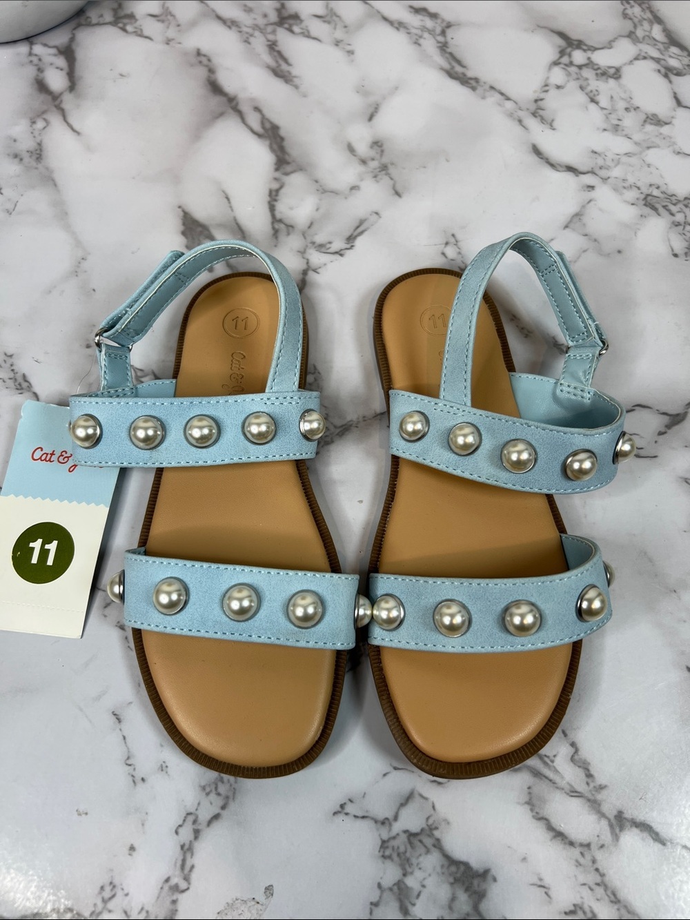 Cat & Jack Light Blue Pearl-Stud Sandals Various Sizes